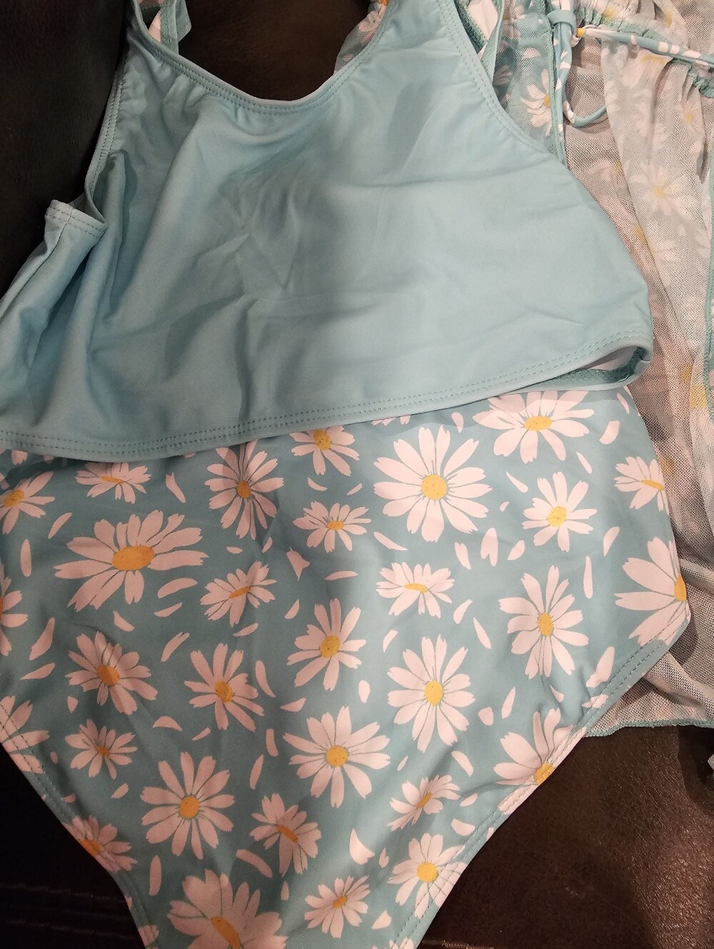 Aqua Kids Daisy Print Two Piece Swimsuit With Matching Cover-Up Size 12 Girls - Picture 6 of 7